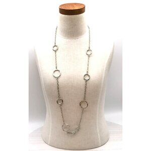 Vintage Long Silver Tone Circle Link Necklace